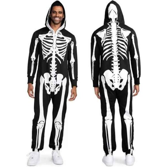 TIPSY ELVES ONE PIECE ZIP UP MASK SKELETON JUMPSUIT Unisex Size Small HALOWEEN - Picture 1 of 7